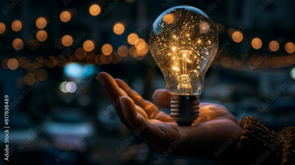 Poster businessman holding light blub with virtual global internet connection. global internet connection a