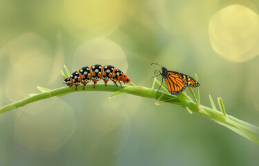 A butterfly in the stages of emerging from its chrysalis, symbolizing growth and transformation.