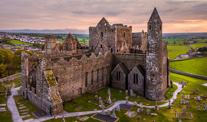Aerial view of the Rock of Cashel historical site located at Cashel, County Tipperary, Ireland.