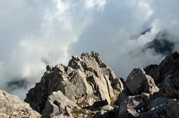 Scenic view of sunlit Mount Athos summit in Greece