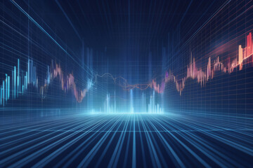 Digital backdrop featuring stock graphs, finance data, economic trends, and trade statistics