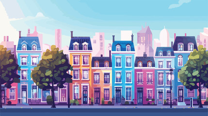 Colorful horizontal cityscape banner vector flat illustration