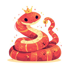 Obraz premium 2025 red snake with a crown on its head. The snake is smiling and has hearts on its body