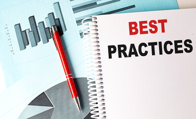 BEST PRACTICES text on notebook on chart background
