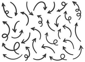 Arrow icon in hand drawn style. Handmade doodle vector illustration on isolated background. Cursor pointer sign business concept.