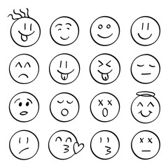 Emojis faces icon in hand drawn style. Doddle emoticons vector illustration on isolated background. Happy and sad face sign business concept.