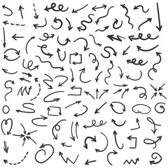 Arrow icon in hand drawn style. Handmade doodle vector illustration on isolated background. Cursor pointer sign business concept.