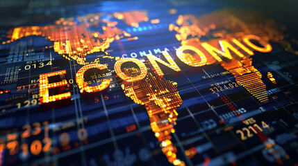 World map highlighting economic growth with digital data overlays
