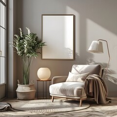 Frame mockup, ISO A paper size. Living room wall poster mockup. Interior mockup with house background. Modern interior design.