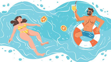 Couple swimming at sea enjoy summer vacation vector 