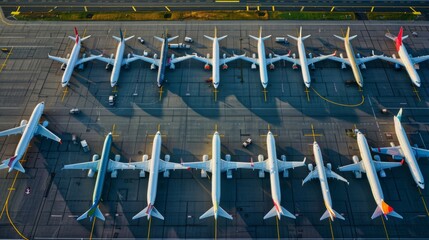 Commercial airplane parking at the airport are stopped effect by covid-19 pandemic around the world economic down crisis, Airplanes are parking at maintenance area because of COVID-19 travel alert