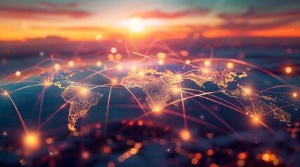 Global business expanding horizons with international CRM development, showcasing interconnected markets, diverse teams, and innovative strategies for growth and customer relationship management.