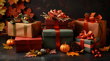 Autumn decoration Thanksgiving gift boxes background 