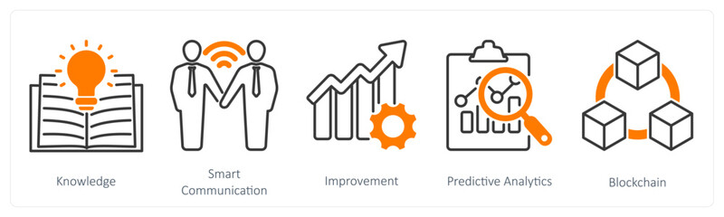 A set of 5 Industrial icons as knowledge, smart communication, improvement