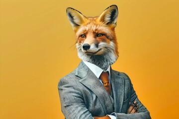 Fox Head in Suit with Arms Crossed