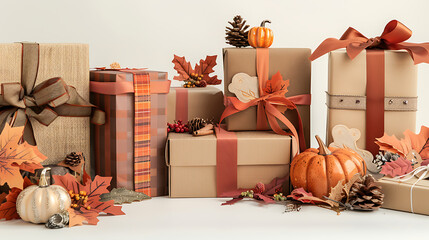 Autumn decoration Thanksgiving gift boxes background 
