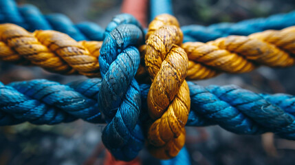 Diverse Team Rope: Symbolizing Strength, Partnership, Unity, and Communication. Conceptual Photography of Integrated and Supportive Network