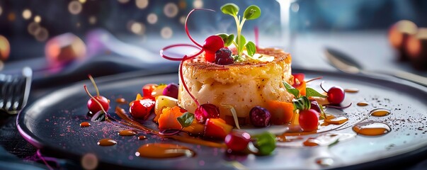 Fine dining plate with a delicious looking arrangement of food