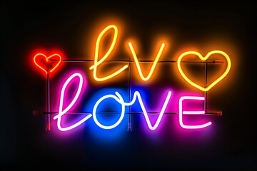 Colorful Neon Love Sign on Dark Background