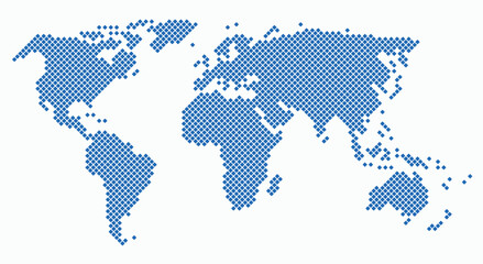 Round edge square shape world map on white background.