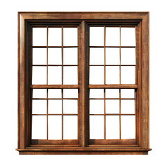 Transparent image of a minimalistic modern glass window with wooden frames
