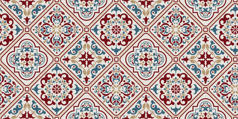 Seamless colorful patchwork. Vintage multicolor pattern in turkish style. Hand drawn background. Islam, Arabic, Indian, ottoman motifs © akın demirci