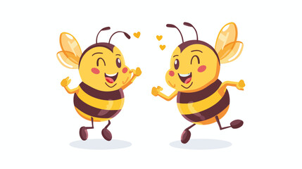 Cute happy honey bee dancing with paws up. 