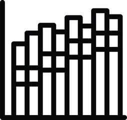 Vector silhouette icon of urban growth graph chart with city skyline in the background, representing the expansion and development of the real estate business and economic urbanization
