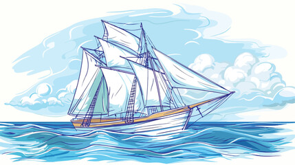 Doodle drawing of passenger ship classical sailing boat