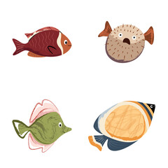 Beautiful tropical sea fish. Fish template for logo, print, notepad, poster, banner. Vector illustration in modern flat style.