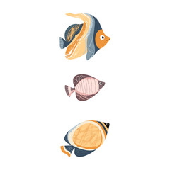 Beautiful tropical sea fish. Fish template for logo, print, notepad, poster, banner. Vector illustration in modern flat style.