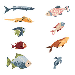 Beautiful tropical sea fish. Fish template for logo, print, notepad, poster, banner. Vector illustration in modern flat style.