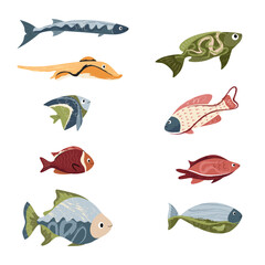 Beautiful tropical sea fish. Fish template for logo, print, notepad, poster, banner. Vector illustration in modern flat style.
