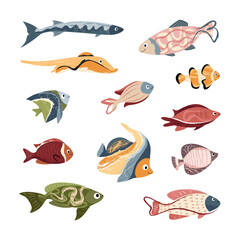 Beautiful tropical sea fish. Fish template for logo, print, notepad, poster, banner. Vector illustration in modern flat style.