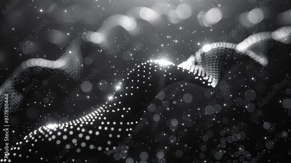 Poster an abstract representation of a dna helix made of dots.