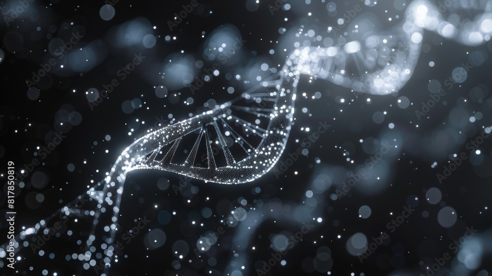 Poster an abstract representation of a dna helix made of dots.