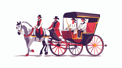 Driving horse carriage flat vector illustration
