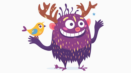 Cute smiling wild monster alien or mutant with antler