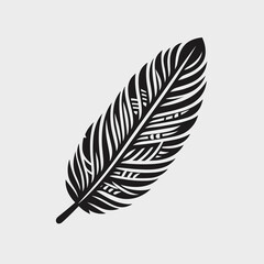 icon of black feathers isolated  on square  background, black and white, vector style