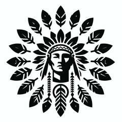 native indigenous american logo, icon, black and white colors, vector style