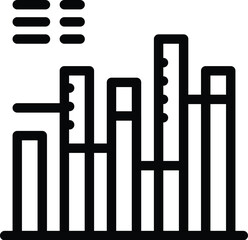 Minimalist black icon representing a city skyline with various buildings and skyscrapers