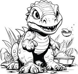Dinosaur Feeding Coloring Page for Kids 
