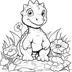 Dinosaur With A Flower Coloring Page For Kids