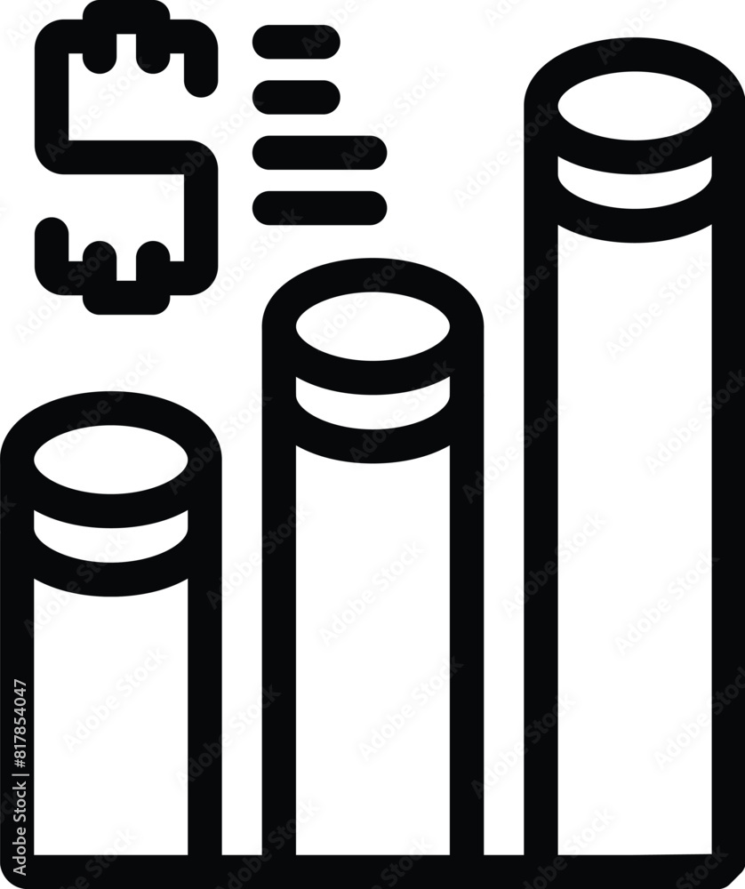 Poster outline vector icon representing financial growth with bar chart and dollar symbol