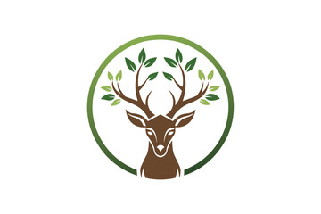  create a logo of deer in the form of logo style, combination head and tree in the circle, simple and clean, minimalist, vector illustration