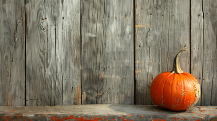 A pumpkin isolated on a wooden background with copy space