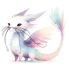 Fototapeta premium A cute little creature with a long tail and colorful feathers