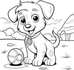 Dog Playing With Ball Coloring Pages Drawing For Kids