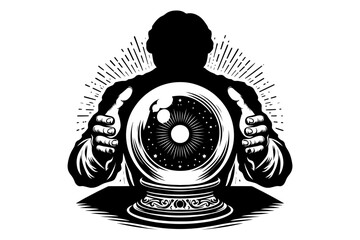 Fototapeta premium Silhouette of a Fortune teller looking through a crystal ball. Vector illustration