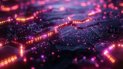 Obraz premium Abstract digital matrix, neon colors and intricate patterns with a futuristic touch